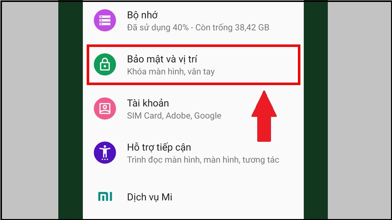 Chọn Bảo mật v&agrave; vị tr&iacute;